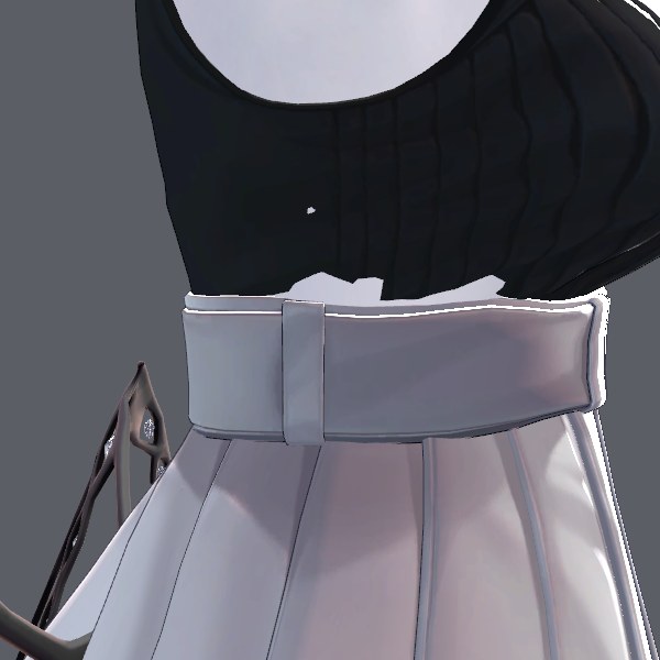 Corset にチェックを入れずに変換した Beryl の腰。ベルトの上で白い肌が黒いトップスを突き抜けている。