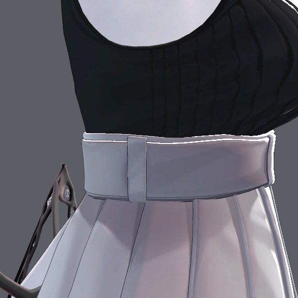 Corset にチェックを入れて変換した Beryl の腰。トップスがベルトまできれいにつながっている。