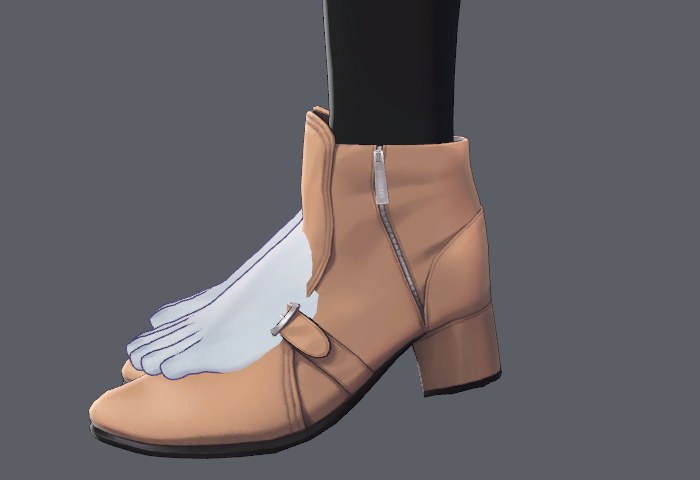 衣装の Highheel が 100 のブーツ。靴の踵が浮いている。